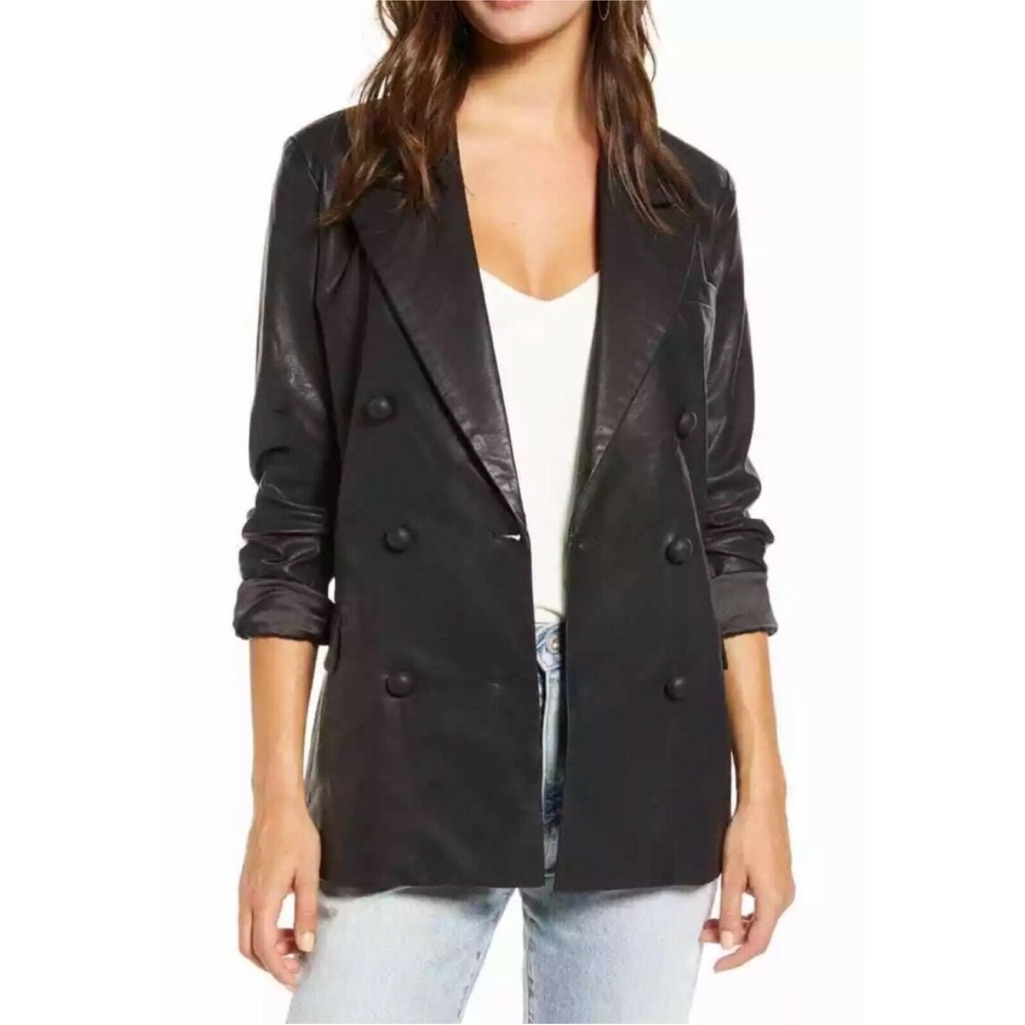 Blank Nyc Black Faux Leather Blazer Small Anthropologie Chic Work To Evening